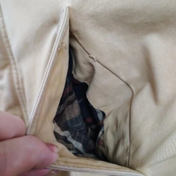 Vintage Woolrich Chore Barn Jacket Plaid Lined Men's Sz XL Tan Suede Collar 90s - Picture 11 of 13